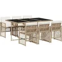 vidaXL Matgrupp för trädgården med dynor 7 delar beige konstrotting