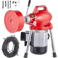 Vevor Avloppsrensningsmaskin 66FT x 5/8 tum, 250W elektrisk avloppsborr manuell matning - med 2 stålkablar (66' x 5/8" och 15' x 3/8"), 7 skärare och medurs/moturs kontroll för rör på 1,6" till 4