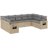vidaXL Soffgrupp för trädgården med dynor 9 delar beige konstrotting