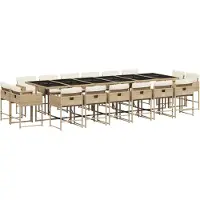 vidaXL Matgrupp för trädgården med dynor 17 delar beige konstrotting