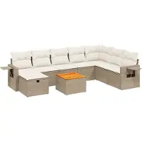 vidaXL Soffgrupp för trädgården med dynor 9 delar beige konstrotting