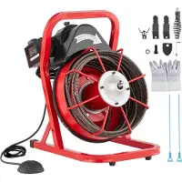 Vevor Avloppsrensningsmaskin 15,5 m x 1,25 m, manuell matning av avloppsborr, 250 W elektrisk avloppsrensningsmaskin med 4 skärare och luftaktiverad fotpedal för rör på 5,5 till 10 cm