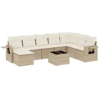 vidaXL Soffgrupp för trädgården med dynor 9 delar beige konstrotting