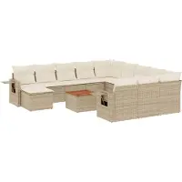 vidaXL Soffgrupp för trädgården med dynor 13 delar beige konstrotting