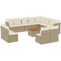 vidaXL Soffgrupp för trädgården med dynor 13 delar beige konstrotting