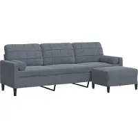 vidaXL 3-sitssoffa med fotpall Mörkgrå 210 cm sammet
