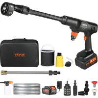 Vevor Sladdlös högtryckstvätt, 652-PSI 1.0 GPM bärbar krafttvätt, handhållen högtryckstvättpistol för bil med 4.0Ah batteri, laddare, 6-i-1-munstycke, för rengöring av hem/golv och bevattning