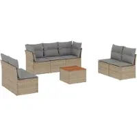 vidaXL Soffgrupp för trädgård med dynor 8 delar mixbeige konstrotting