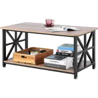Vevor 40" soffbord i lantlig stil, rektangulärt soffbord med öppet förvaringsfack, rustikt cocktailbord i trä för vardagsrum, sovrum, lägenhet, studio, brunt och svart