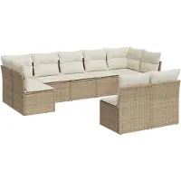 vidaXL Soffgrupp för trädgården med dynor 9 delar beige konstrotting