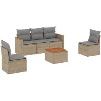 vidaXL Soffgrupp för trädgård med dynor 6 delar mixbeige konstrotting