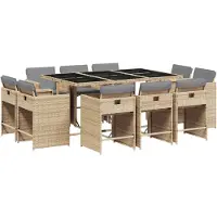 vidaXL Matgrupp för trädgården med dynor 11delar mixbeige konstrotting