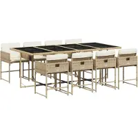 vidaXL Matgrupp för trädgården med dynor 9 delar beige konstrotting