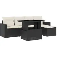 vidaXL Loungegrupp med dynor 6 delar svart konstrotting