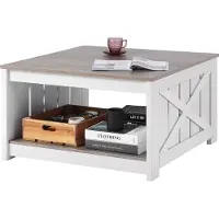 Vevor 31,5" lantligt soffbord, fyrkantigt soffbord med öppet förvaringsfack, rustikt cocktailbord i trä för vardagsrum, sovrum, lägenhet, studio, grått och vitt