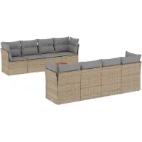 vidaXL Soffgrupp för trädgården med dynor 9 delar beige konstrotting