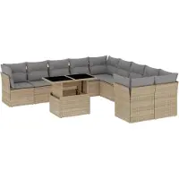 vidaXL Loungegrupp för trädgården m. dynor 11 delar beige konstrotting