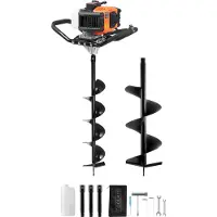 Vevor Stolphålsgrävare Bensindriven, 52CC 1450W Jordborr, Bensindriven Jordborr med 6” och 10” Borrbits och 3 Förlängningsstänger, Stolphålsgrävare för Jordbruksträdgårdsväxter, Orange+Svart