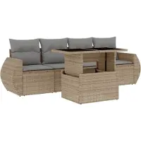vidaXL Soffgrupp för trädgården med dynor 5 delar beige konstrotting