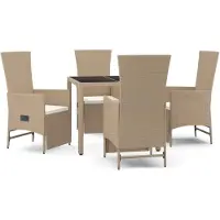 vidaXL Matgrupp för trädgården med dynor 5 delar beige konstrotting