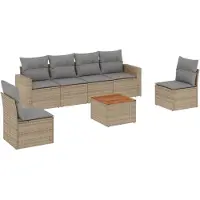 vidaXL Soffgrupp för trädgård med dynor 7 delar mixbeige konstrotting