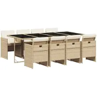 vidaXL Matgrupp för trädgården med dynor 9 delar beige konstrotting