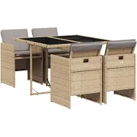 vidaXL Matgrupp för trädgården med dynor 5 delar mixbeige konstrotting