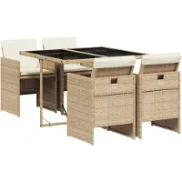 vidaXL Matgrupp för trädgården med dynor 5 delar beige konstrotting