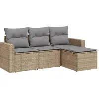 vidaXL Soffgrupp för trädgård med dynor 4 delar beige konstrotting