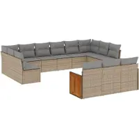vidaXL Soffgrupp för trädgården med dynor 13 delar beige konstrotting