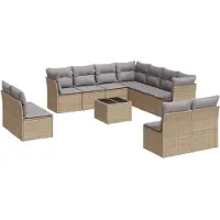 vidaXL Soffgrupp för trädgården 12 delar med dynor beige konstrotting