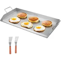 Vevor Stekpanna i rostfritt stål, 32x16 tum universal rektangulär platta med platt topp, gasgrillstekpanna för BBQ-grill, Teppanyaki, bärbart familjeköksredskap med handtag, för camping, tailgating-fe