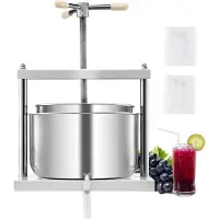 Vevor 3,17 gal/12 l fruktvinpress, 2 fat i rostfritt stål, manuell juicemaskin, cider-äpple-druvtinktur-honung-olivoljepress med triangulärt handtag för utekök