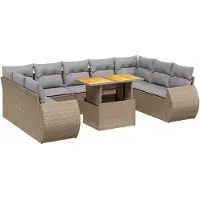 vidaXL Soffgrupp för trädgård med dynor 10 delar beige konstrotting
