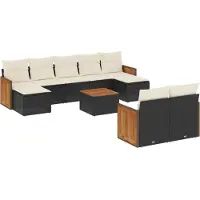 vidaXL Loungegrupp 10 delar med svarta dynor konstrotting