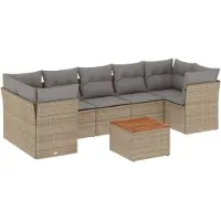 vidaXL Soffgrupp för trädgård med dynor 8 delar mixbeige konstrotting