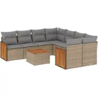 vidaXL Soffgrupp för trädgården med dynor 9 delar beige konstrotting
