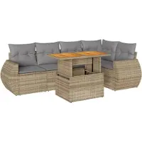 vidaXL Soffgrupp för trädgården med dynor 6 delar beige konstrotting