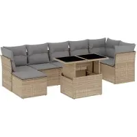 vidaXL Matgrupp för trädgården med dynor 8 delar beige konstrotting