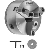 Vevor 3-käfts svarvchuck, 6 tum (160 mm), självcentrerande chuck med 1 1/2 tum-8 gängad stödplatta, 0,12-5,71 tum (3-145 mm) spännområde med T-nyckelskruvar, HT300-material, för trä- och metallsvarv