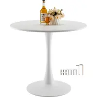 Vevor Runt matbord, 89 cm träbord för 2-4 personer, moderna runda möbler, fritids-soffbord för kontor med piedestalbas i tulpandesign, för hemkök/vardagsrum, vitt (endast bord)
