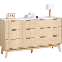 Vevor Byrå med 6 räfflade lådor, träbyrå med utdragbar låda och tippskydd, modern minimalistisk byrå, räfflad garderobsförvaring för vardagsrum, hall, sovrum, entré, ljust trä