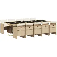 vidaXL Matgrupp för trädgården med dynor 11 delar beige konstrotting