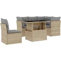 vidaXL Soffgrupp för trädgården med dynor 6 delar beige konstrotting