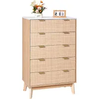 Vevor Byrå med 5 räfflade lådor, träbyrå med utdragbar låda och tippskydd, modern minimalistisk byrå, garderobsorganisatör för vardagsrum, hall, sovrum, entré, ljust trä