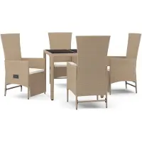 vidaXL Matgrupp för trädgården med dynor 5 delar beige konstrotting