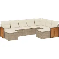 vidaXL Soffgrupp för trädgården med dynor 9 delar beige konstrotting