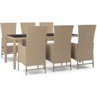 vidaXL Matgrupp för trädgården med dynor 7 delar beige konstrotting