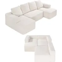 Vevor Modulsoffa, U-formad modulsoffa med schäslong, Cloud-soffa med hög returdämpande svamp och densitet, klädd manchestersoffa med dyna för vardagsrum, sovrum, beige