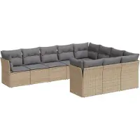 vidaXL Soffgrupp för trädgård med dynor 10 delar beige konstrotting